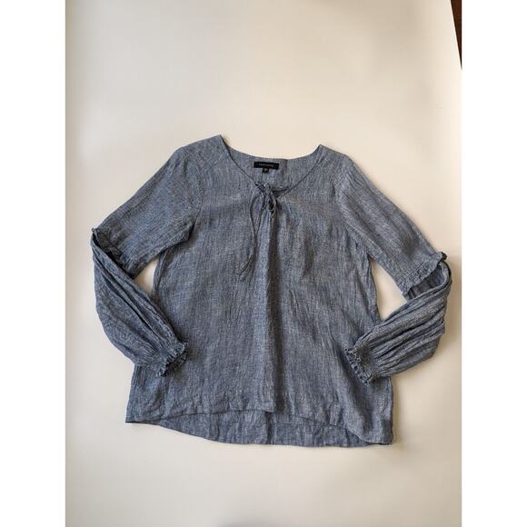 Sanctuary Size Small Blue Peasant Long Sleeve Lace Up 100% Linen Shirt - Picture 1 of 8